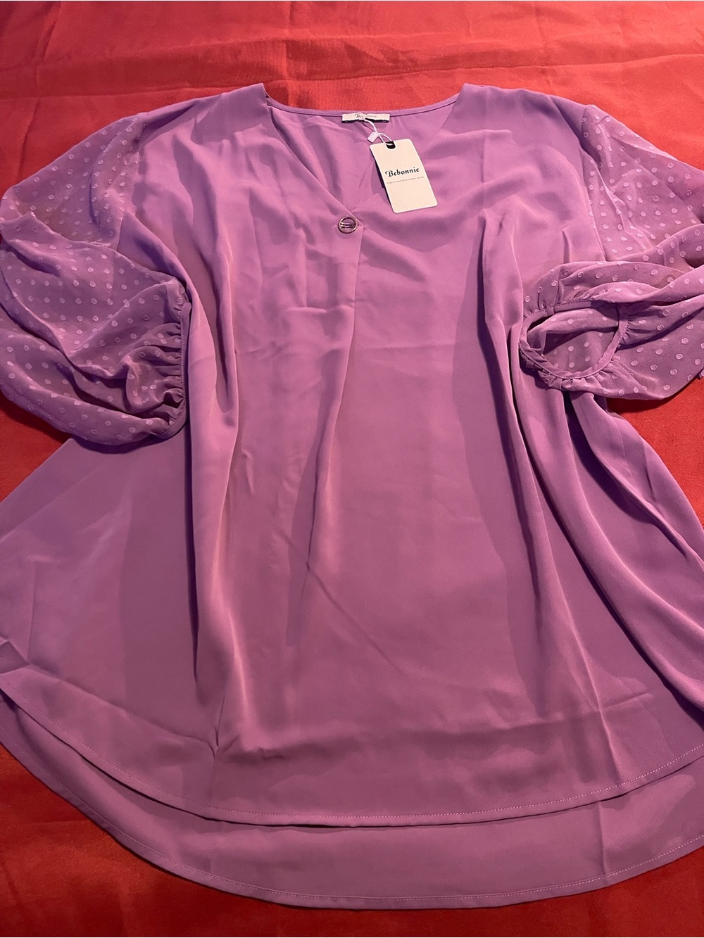 Sheer Puff-Sleeve Tunic Top in Lilac by Annie